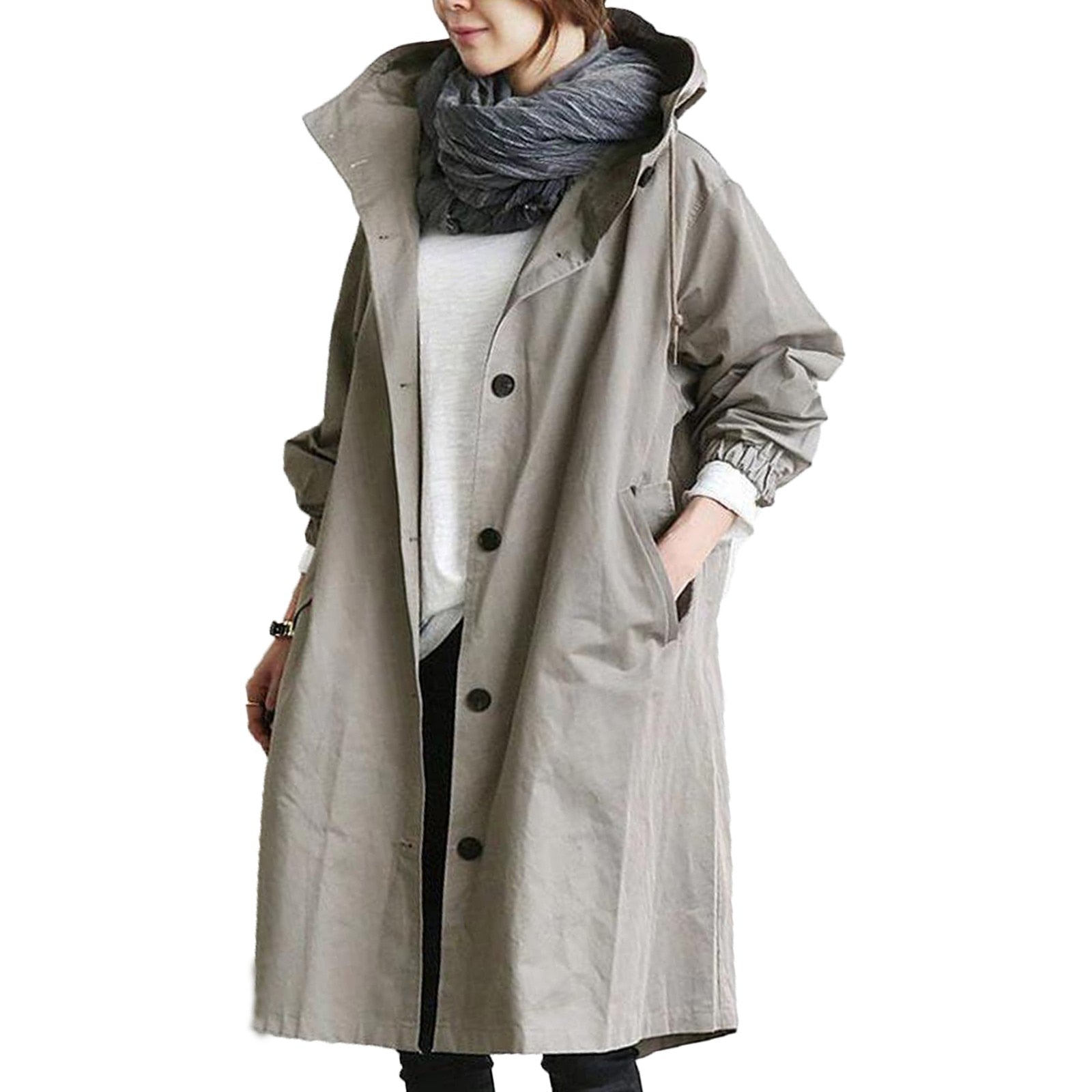 Lange regenjas met ceintuur en waterdicht design – Dames