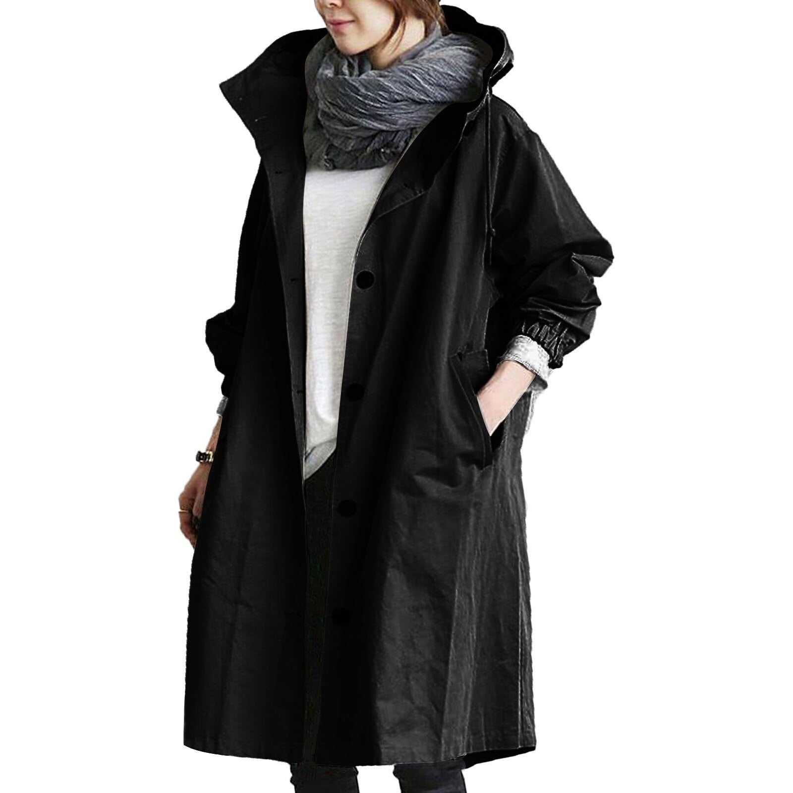 Lange regenjas met ceintuur en waterdicht design – Dames