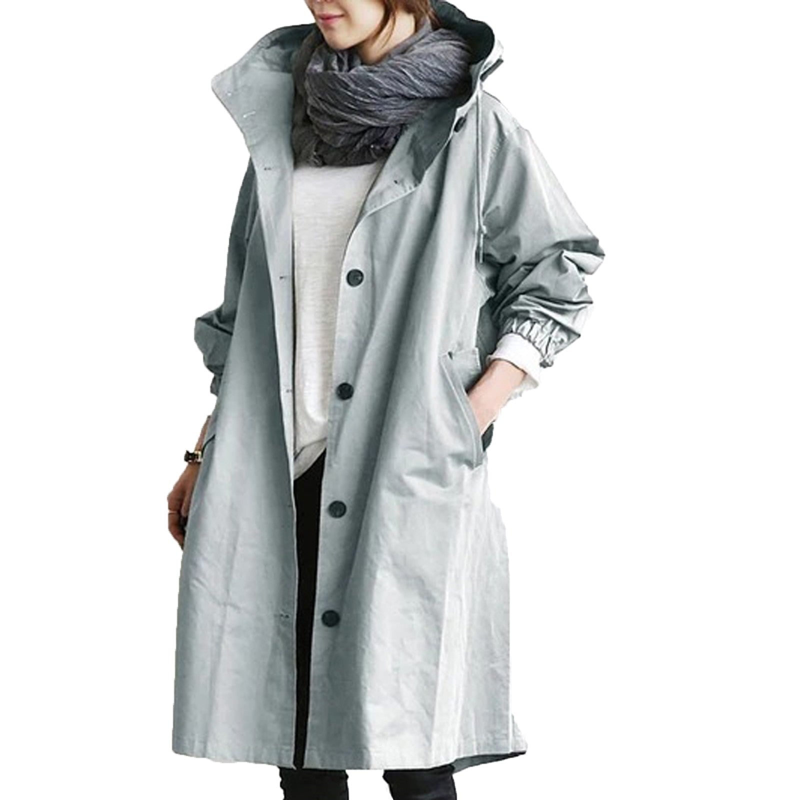 Lange regenjas met ceintuur en waterdicht design – Dames