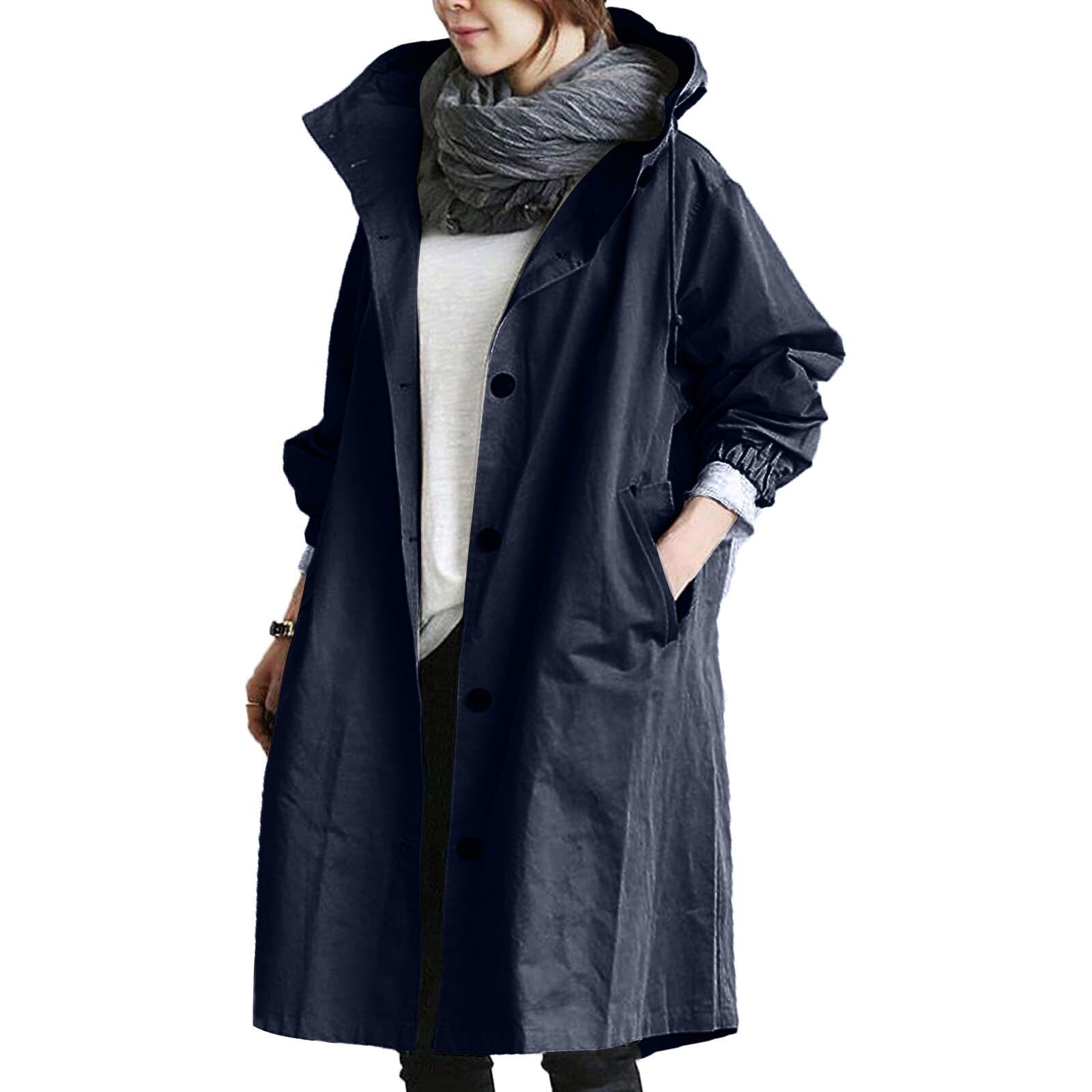 Lange regenjas met ceintuur en waterdicht design – Dames
