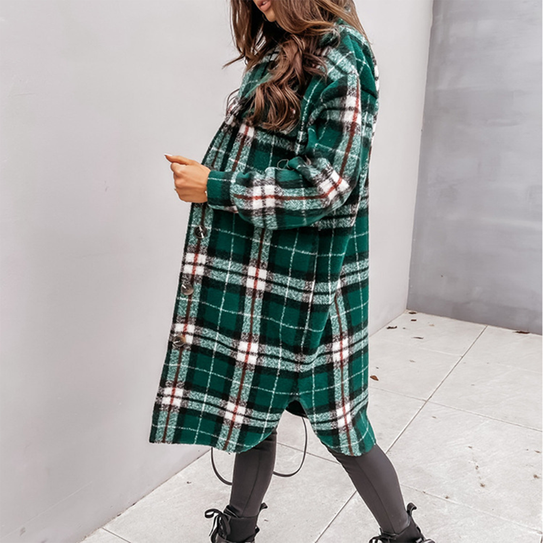 Lange geruite winterjas met tijdloze charme – Dames