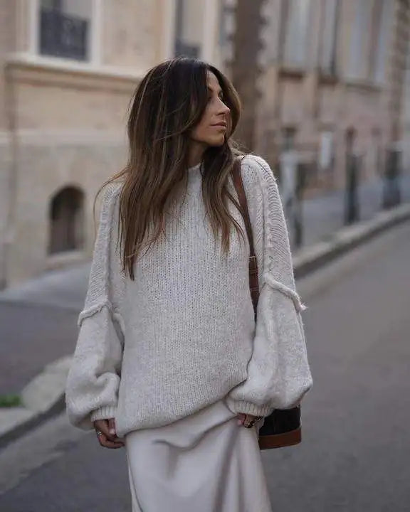Oversized trui met lichte col in warm oranje – Dames