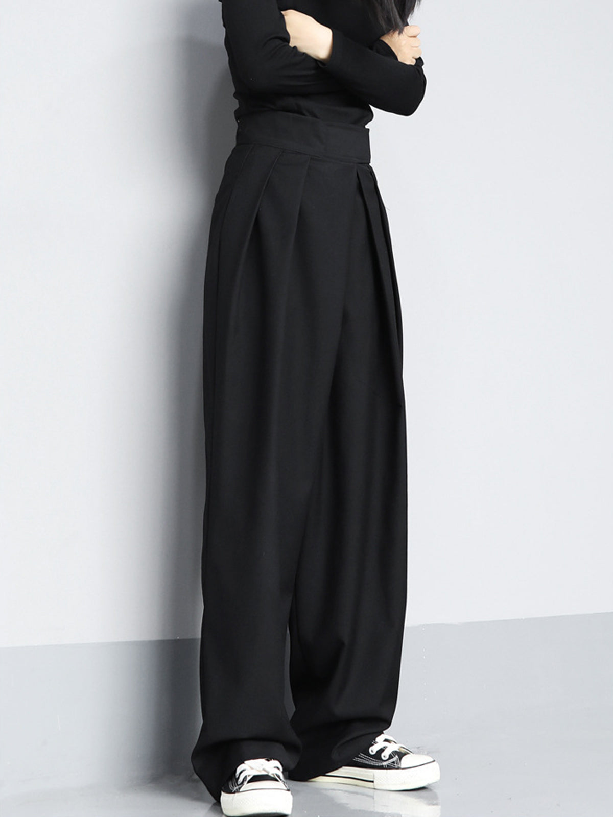 Oversized lange broek van geweven stof met effen design – Dames