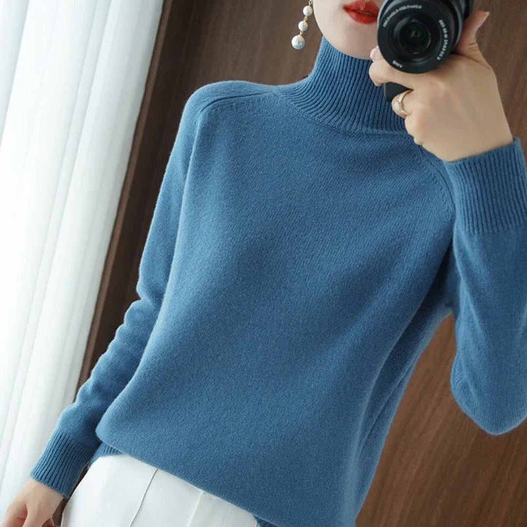 Elegante gebreide trui met hoge hals en relaxte pasvorm – Dames