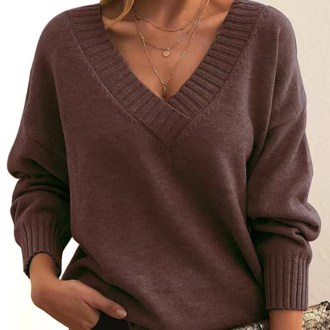 Casual gebreide V-hals trui met relaxte pasvorm – Dames