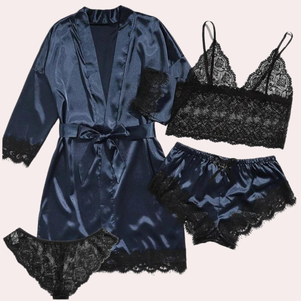 Luxe satijnen slaapjurk set met kanten details – Dames