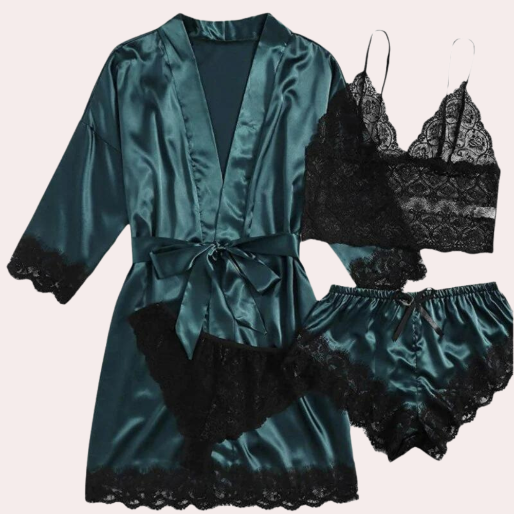 Luxe satijnen slaapjurk set met kanten details – Dames