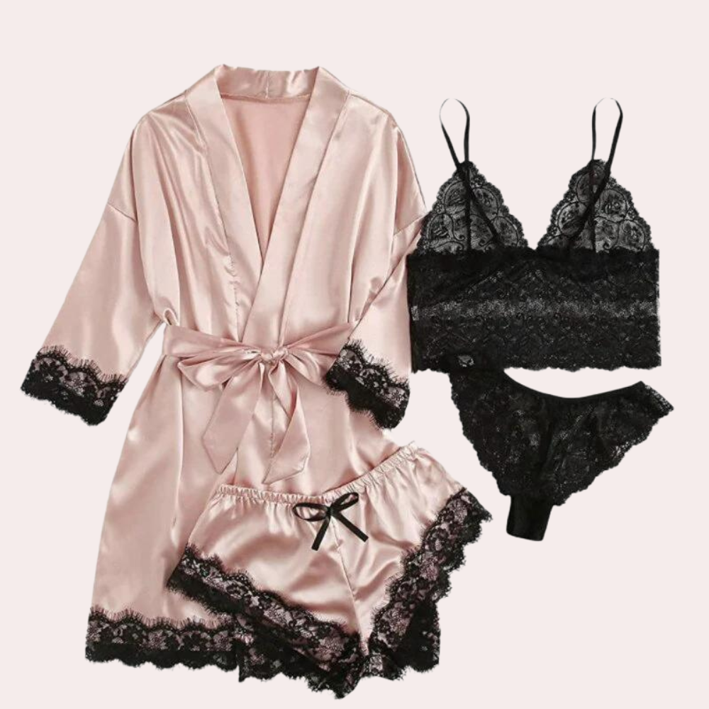 Luxe satijnen slaapjurk set met kanten details – Dames