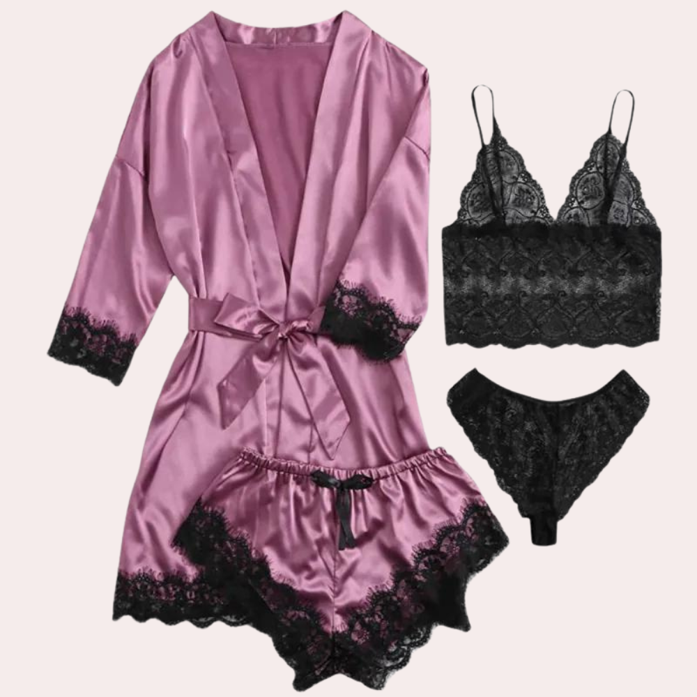 Luxe satijnen slaapjurk set met kanten details – Dames
