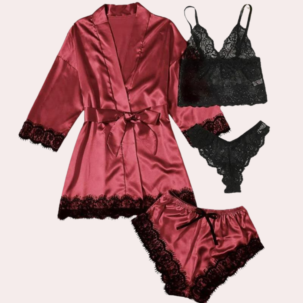 Luxe satijnen slaapjurk set met kanten details – Dames