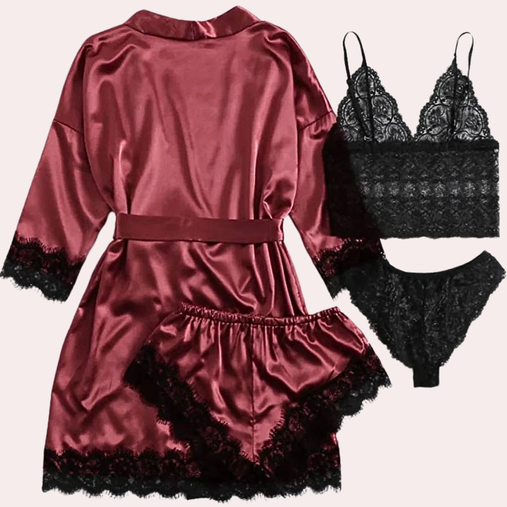 Luxe satijnen slaapjurk set met kanten details – Dames