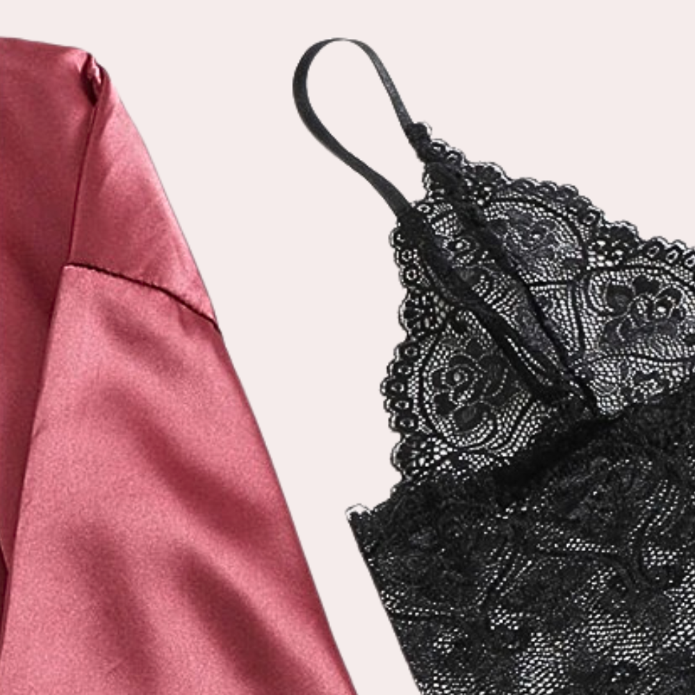 Luxe satijnen slaapjurk set met kanten details – Dames