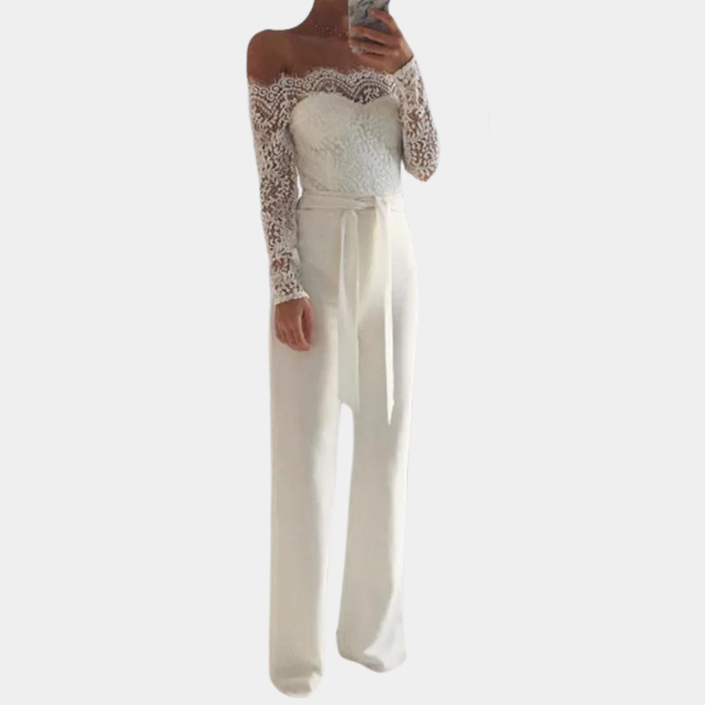 Elegante schouderloze jumpsuit met kanten details – Dames