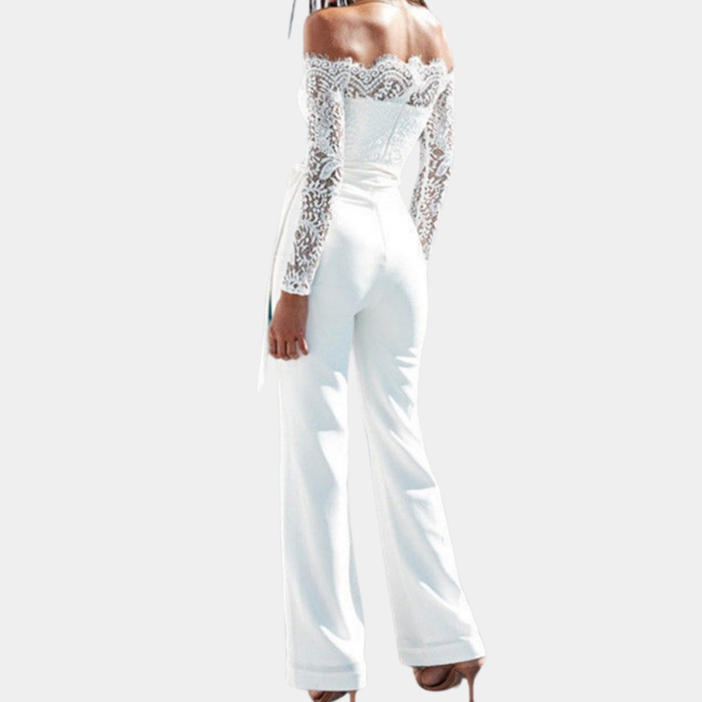 Elegante schouderloze jumpsuit met kanten details – Dames