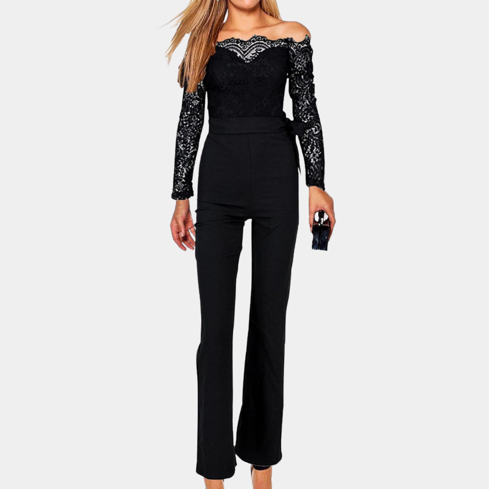 Elegante schouderloze jumpsuit met kanten details – Dames