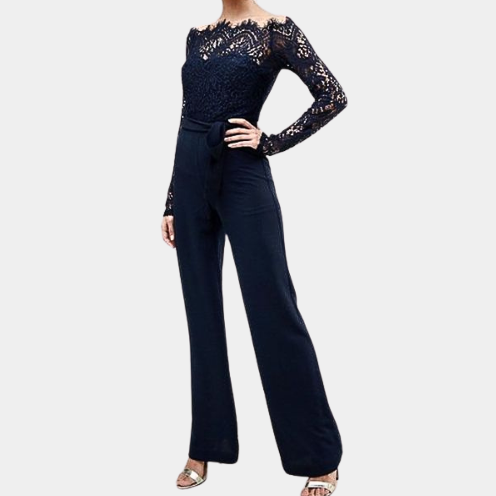 Elegante schouderloze jumpsuit met kanten details – Dames