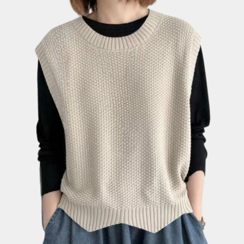 Stijlvol gebreide mouwloze sweater van wolmix met losse pasvorm – Dames