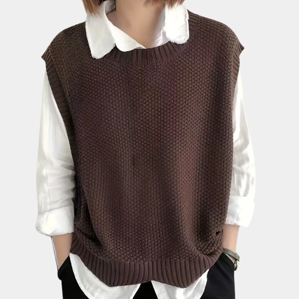 Stijlvol gebreide mouwloze sweater van wolmix met losse pasvorm – Dames