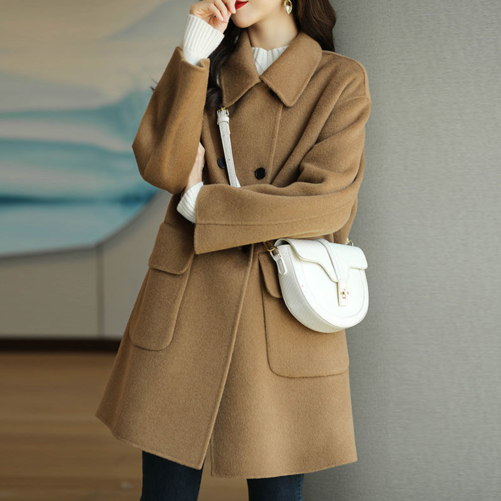 Elegante effen overjas met losse snit – Dames