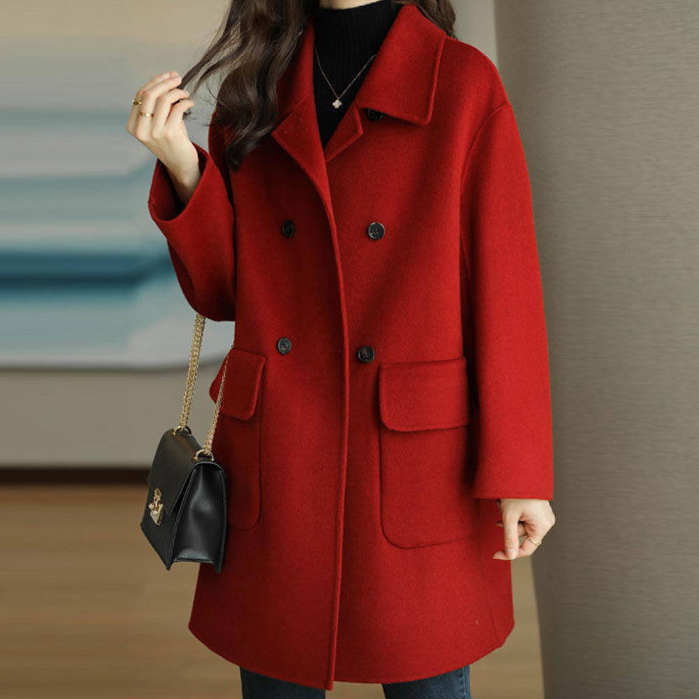 Elegante effen overjas met losse snit – Dames