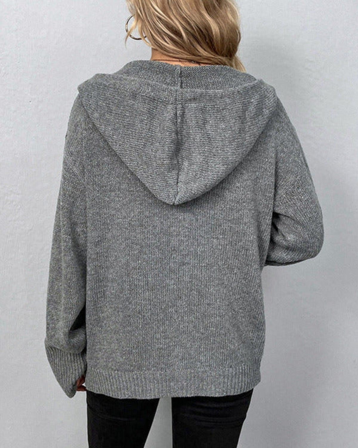 Casual gebreid vest met capuchon en trekkoord – Dames