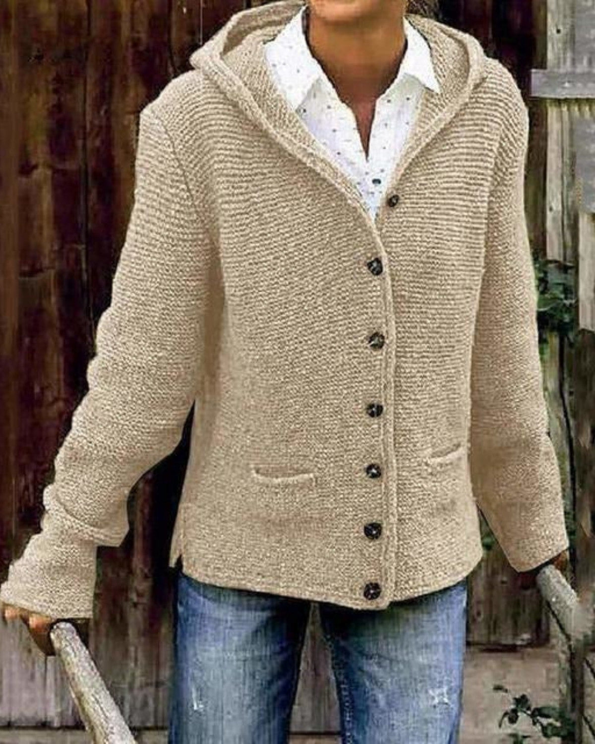 Casual gebreid vest met capuchon en zakken – Dames