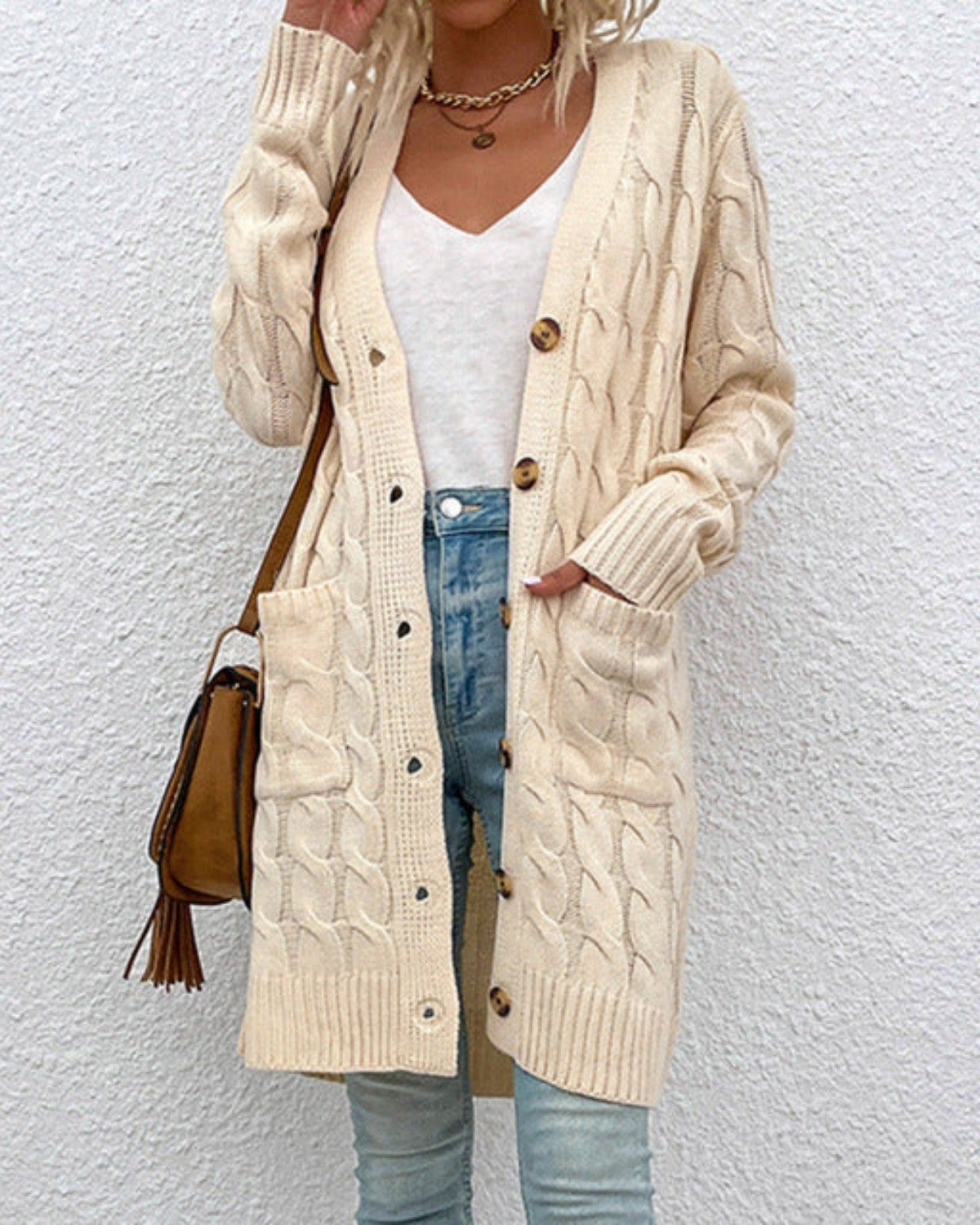Casual gebreid vest met knoopsluiting in effen kleur – Dames