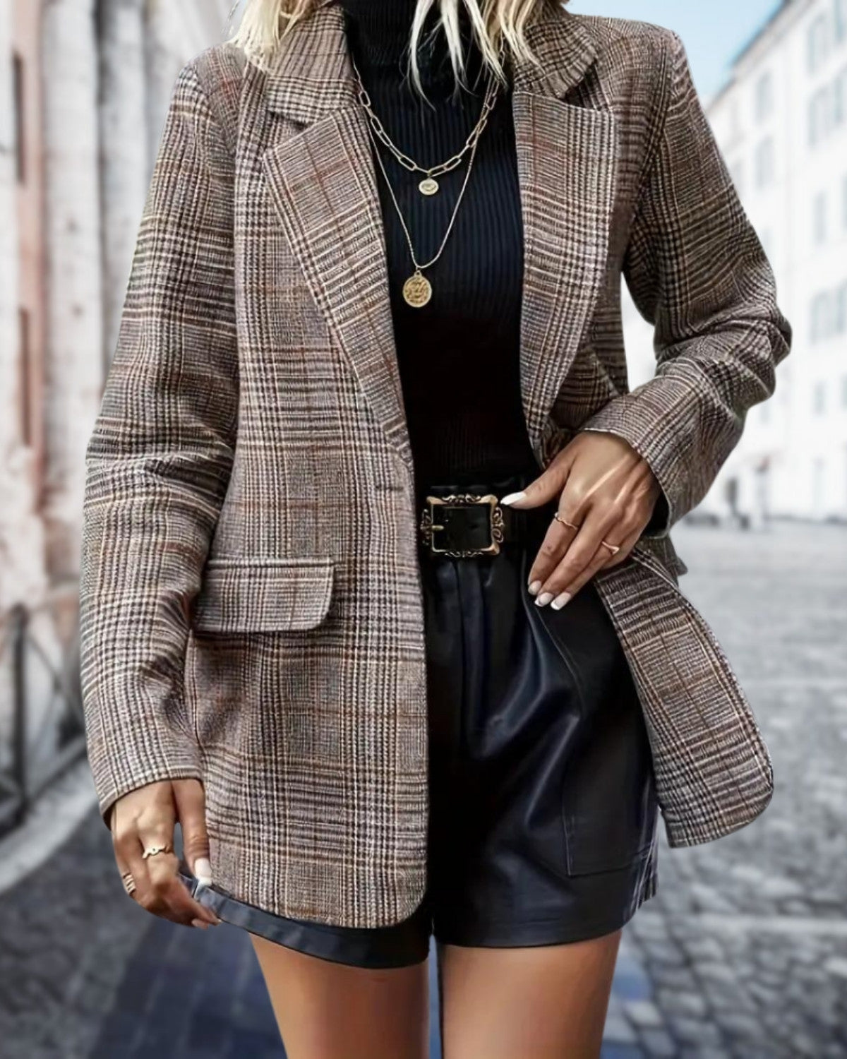 Casual geruite blazer met tijdloos tweedpatroon – Dames