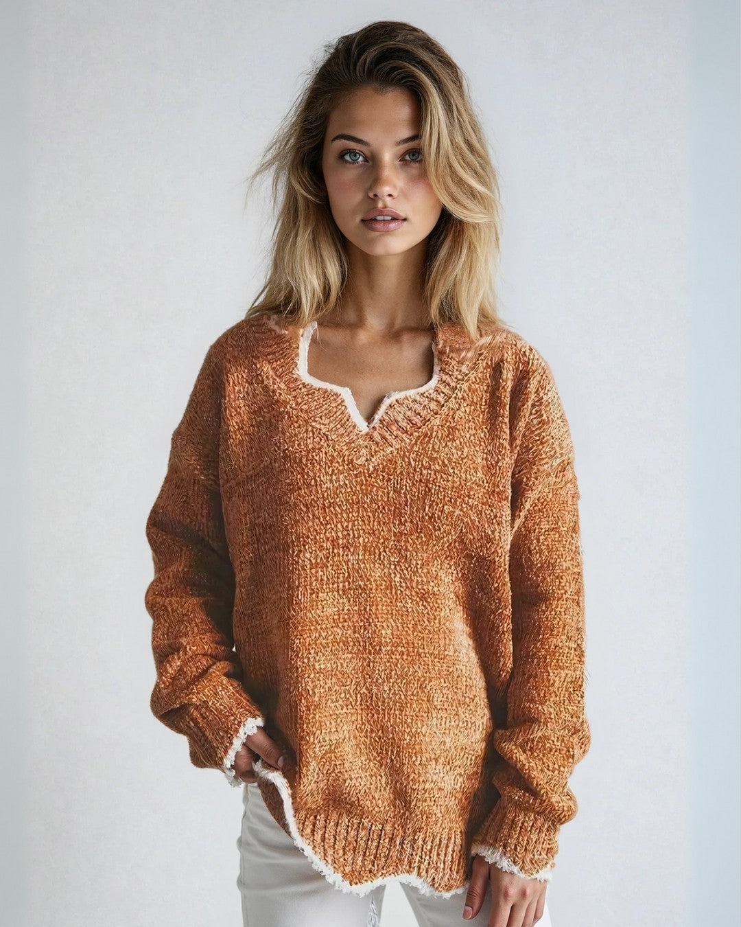Casual winter trui met v-hals in effen kleur – Dames