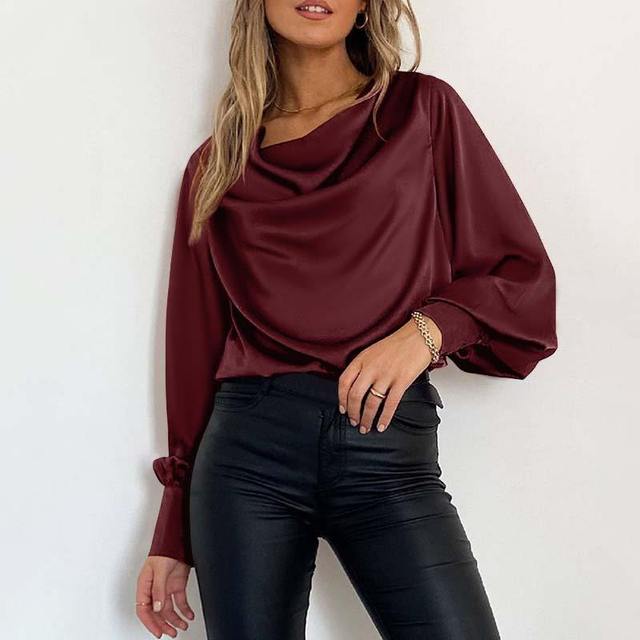 Elegante luchtige satijnen oversized top met wijde mouwen - Dames