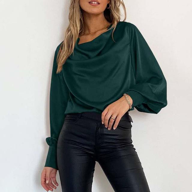 Elegante luchtige satijnen oversized top met wijde mouwen - Dames