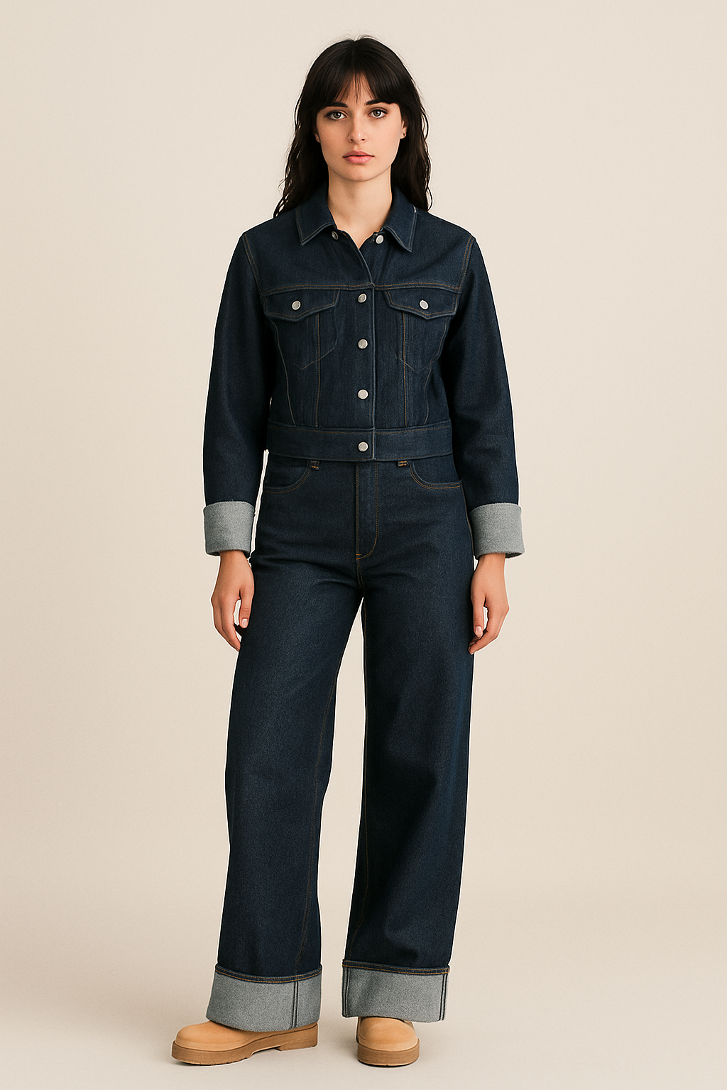 Stijlvolle denim set met losse pasvorm en rechte pijpen – Dames