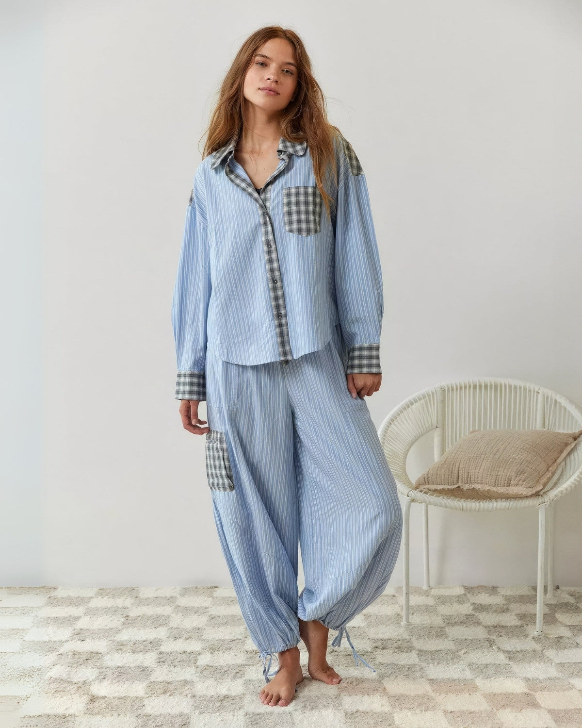 Comfortabele wijde geruite pyjamaset - Dames