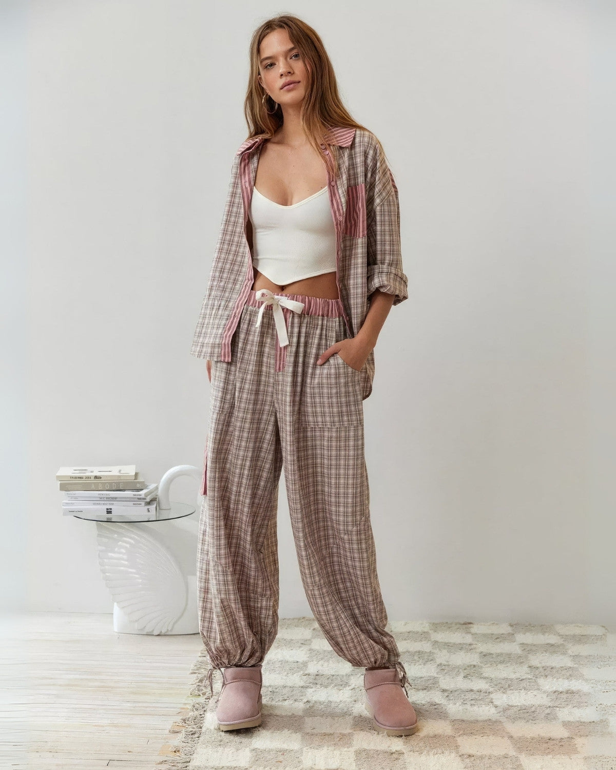 Comfortabele wijde geruite pyjamaset - Dames