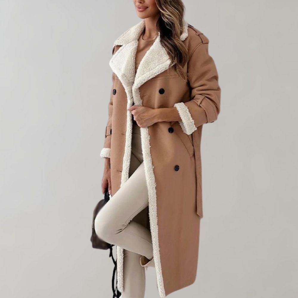 Lange elegante winterjas met gevoerde binnenkant – Dames