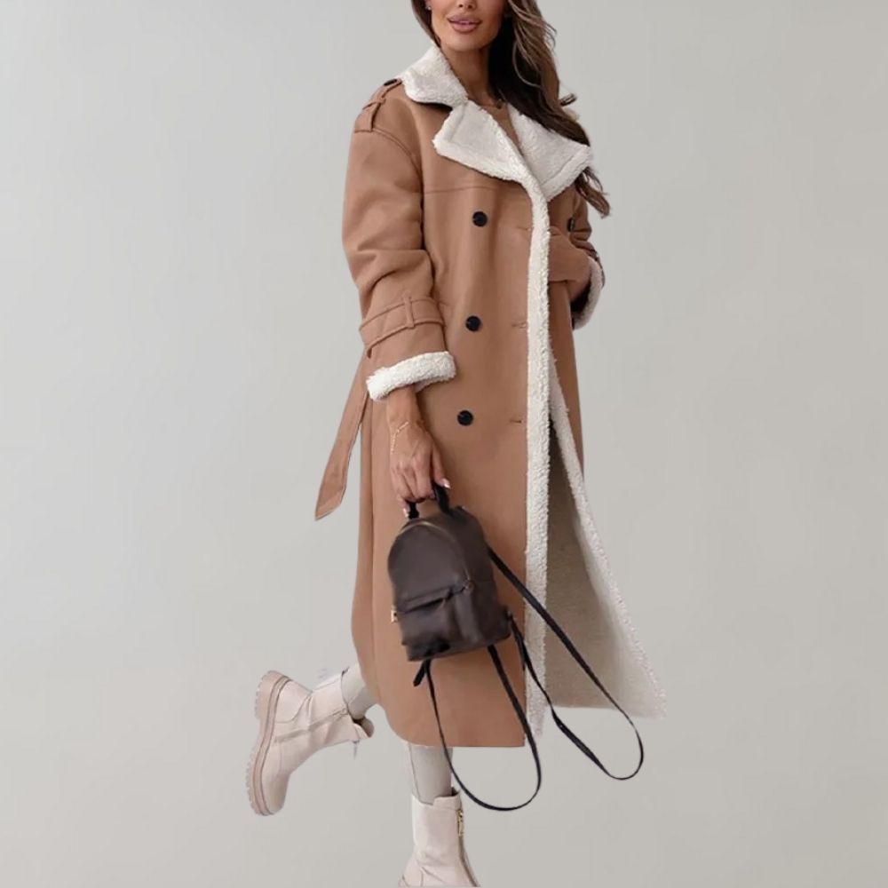 Lange elegante winterjas met gevoerde binnenkant – Dames