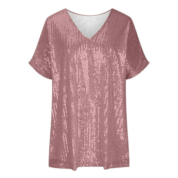 Stijlvol t-shirt met pailletten en v-hals van zachte stof – Dames