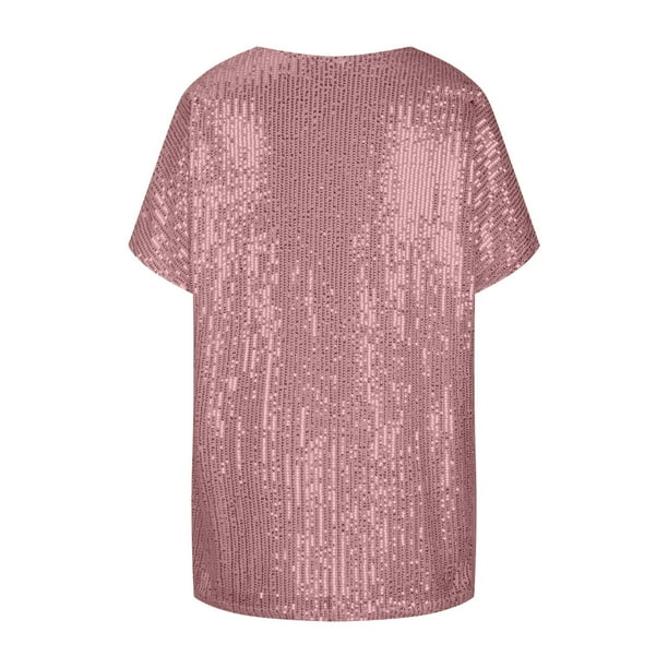 Stijlvol t-shirt met pailletten en v-hals van zachte stof – Dames