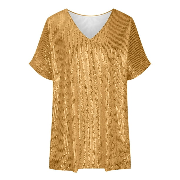 Stijlvol t-shirt met pailletten en v-hals van zachte stof – Dames