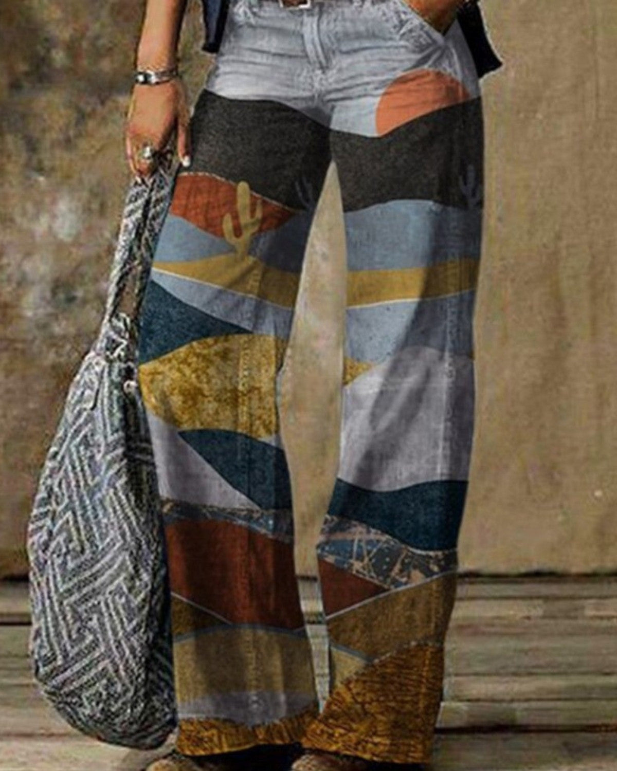 Denim broek met wijde pijpen en retrolook van zacht katoen – Dames