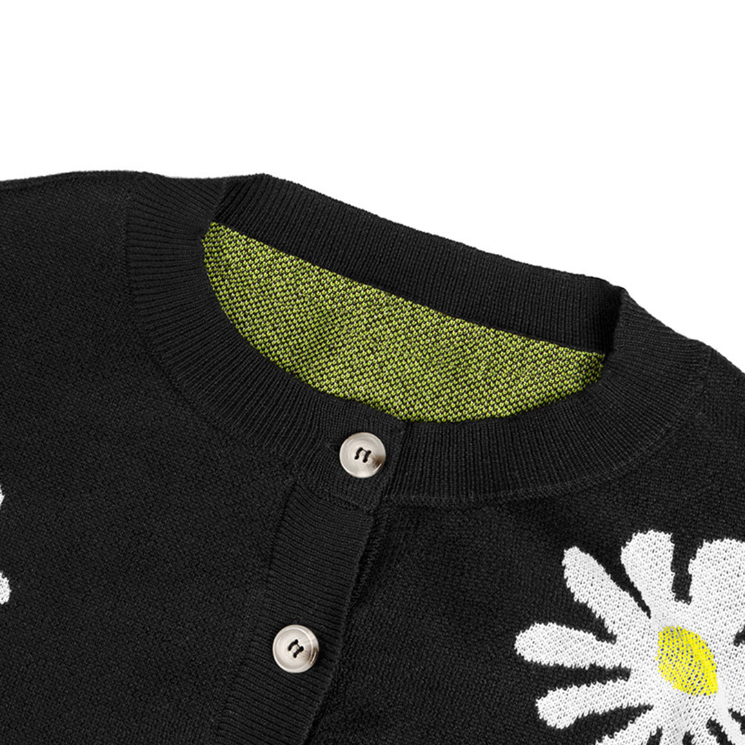 Gebreid vest met knopen en stijlvol bloemenpatroon – Dames