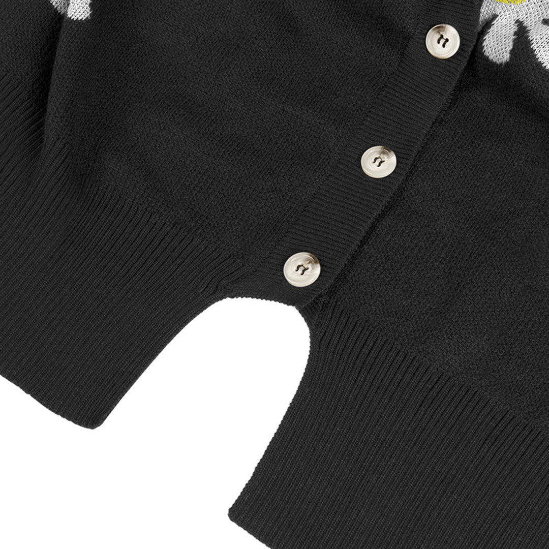 Gebreid vest met knopen en stijlvol bloemenpatroon – Dames
