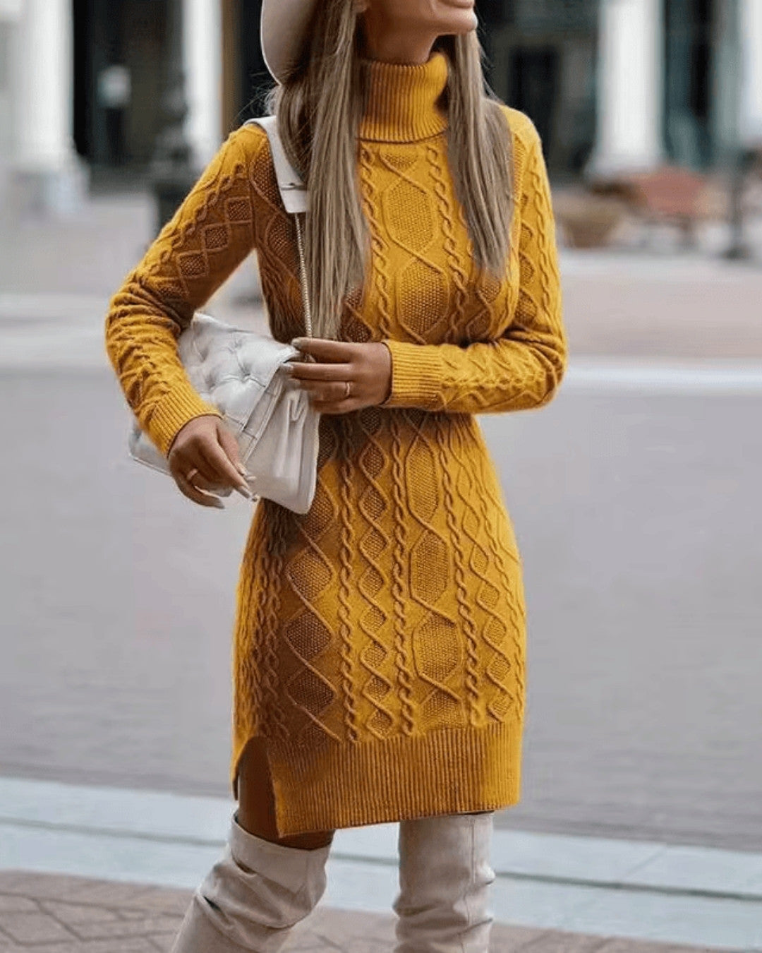 Elegant winter breisel jurk met lange mouwen – Dames