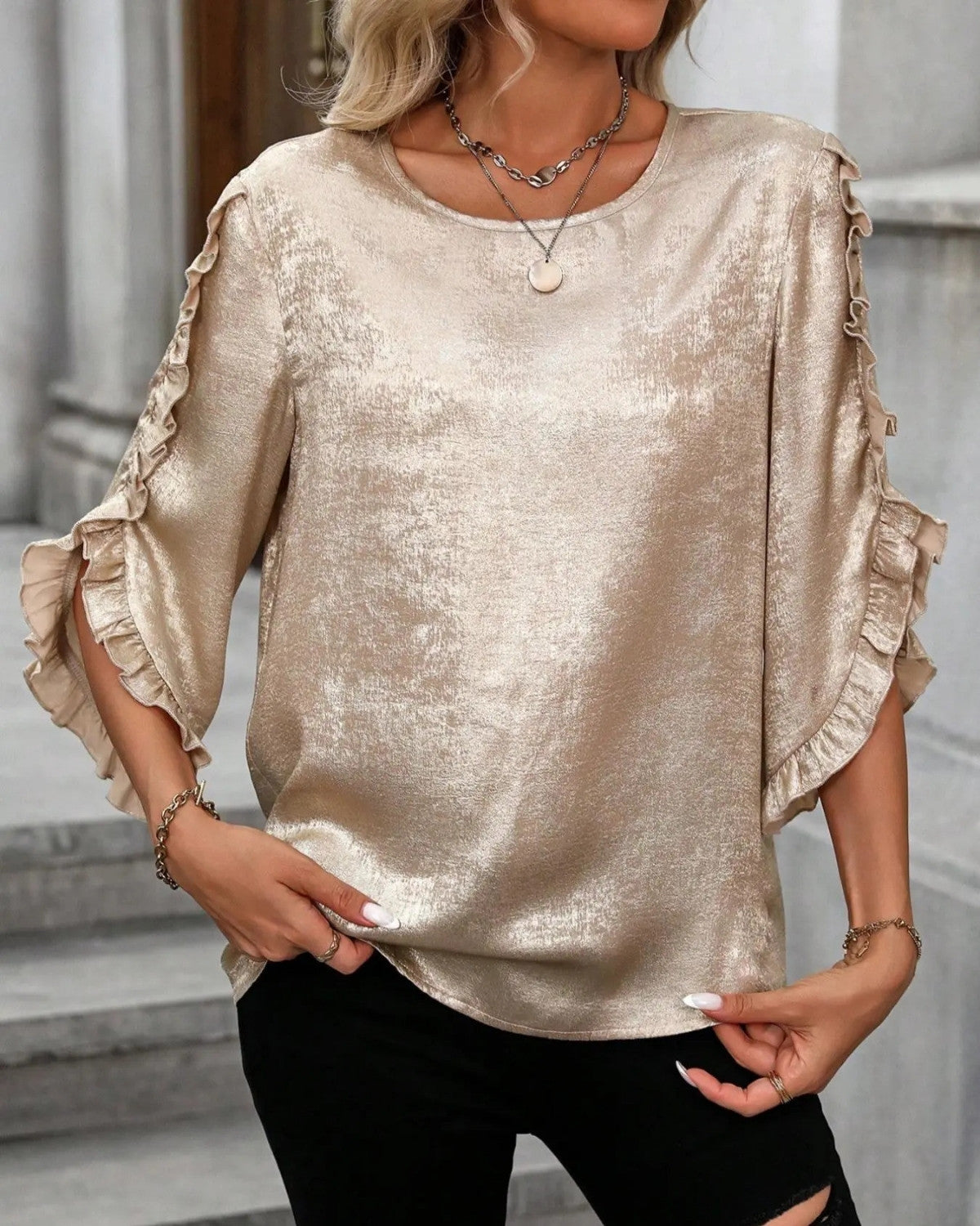 Elegante ademende satijnen top met ruches – Dames