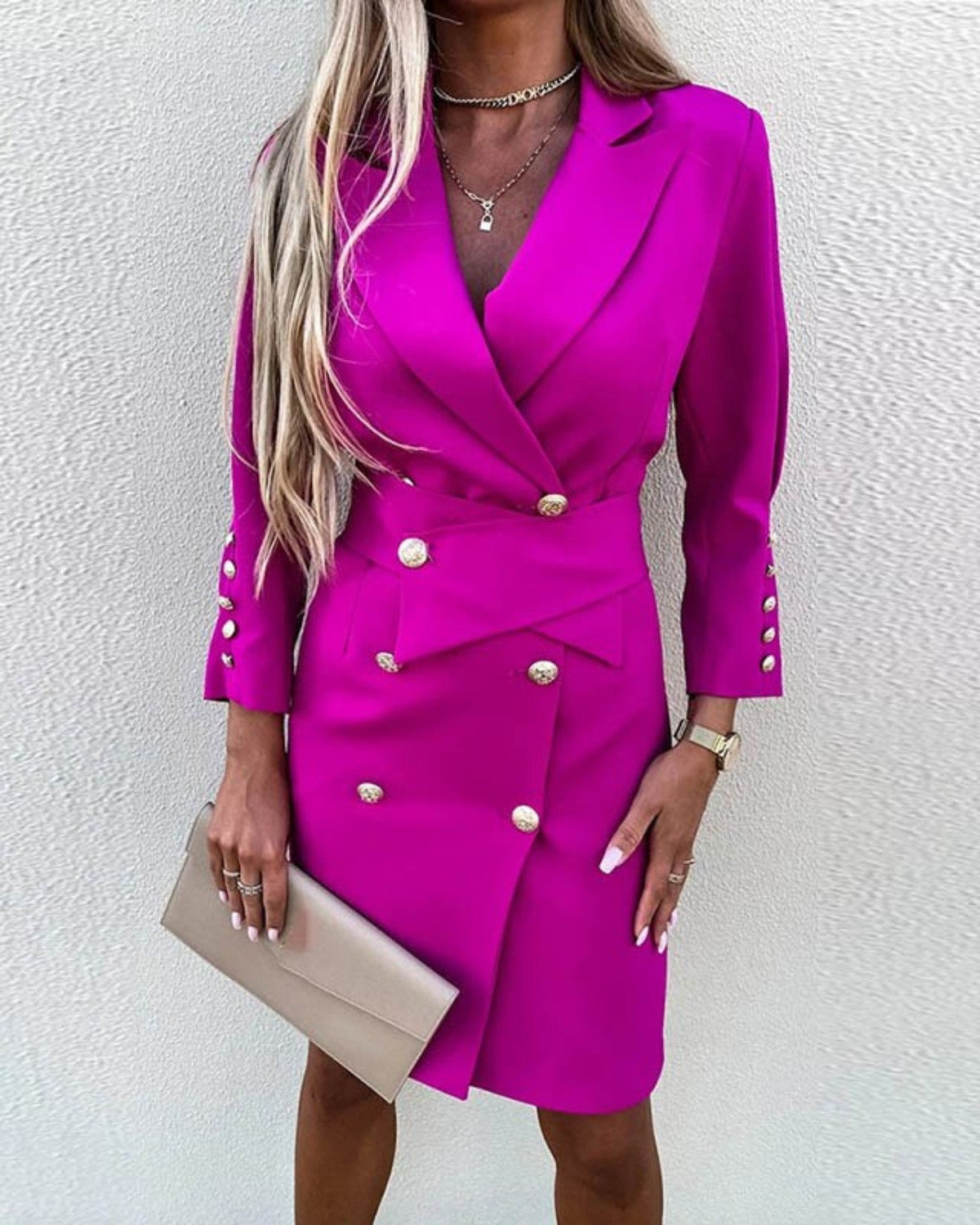 Elegante blazerjurk met dubbele knopen van polyester voor de herfst – Dames