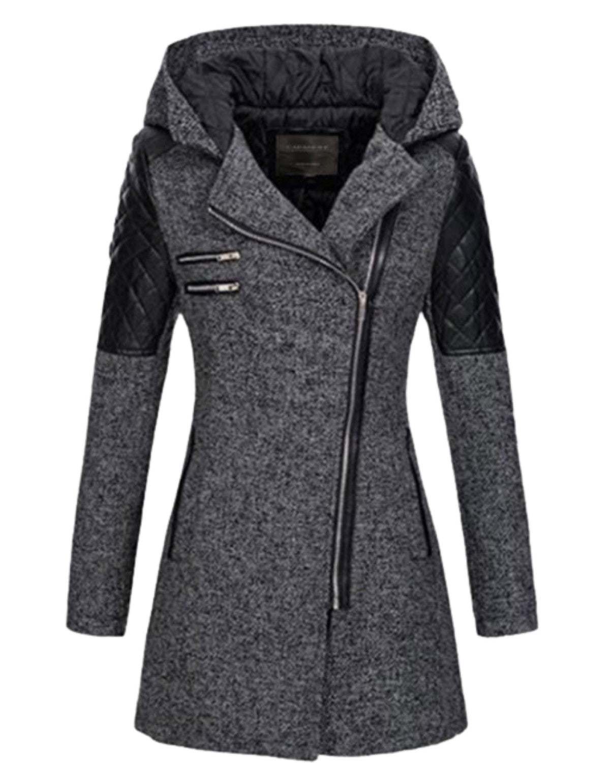 Elegante casual patchwork jas met capuchon en rits – Dames
