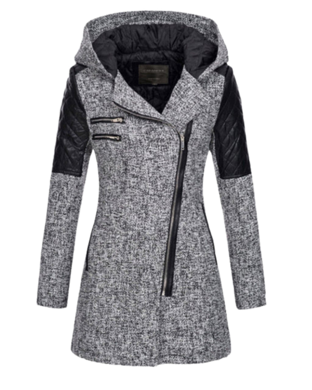 Elegante casual patchwork jas met capuchon en rits – Dames