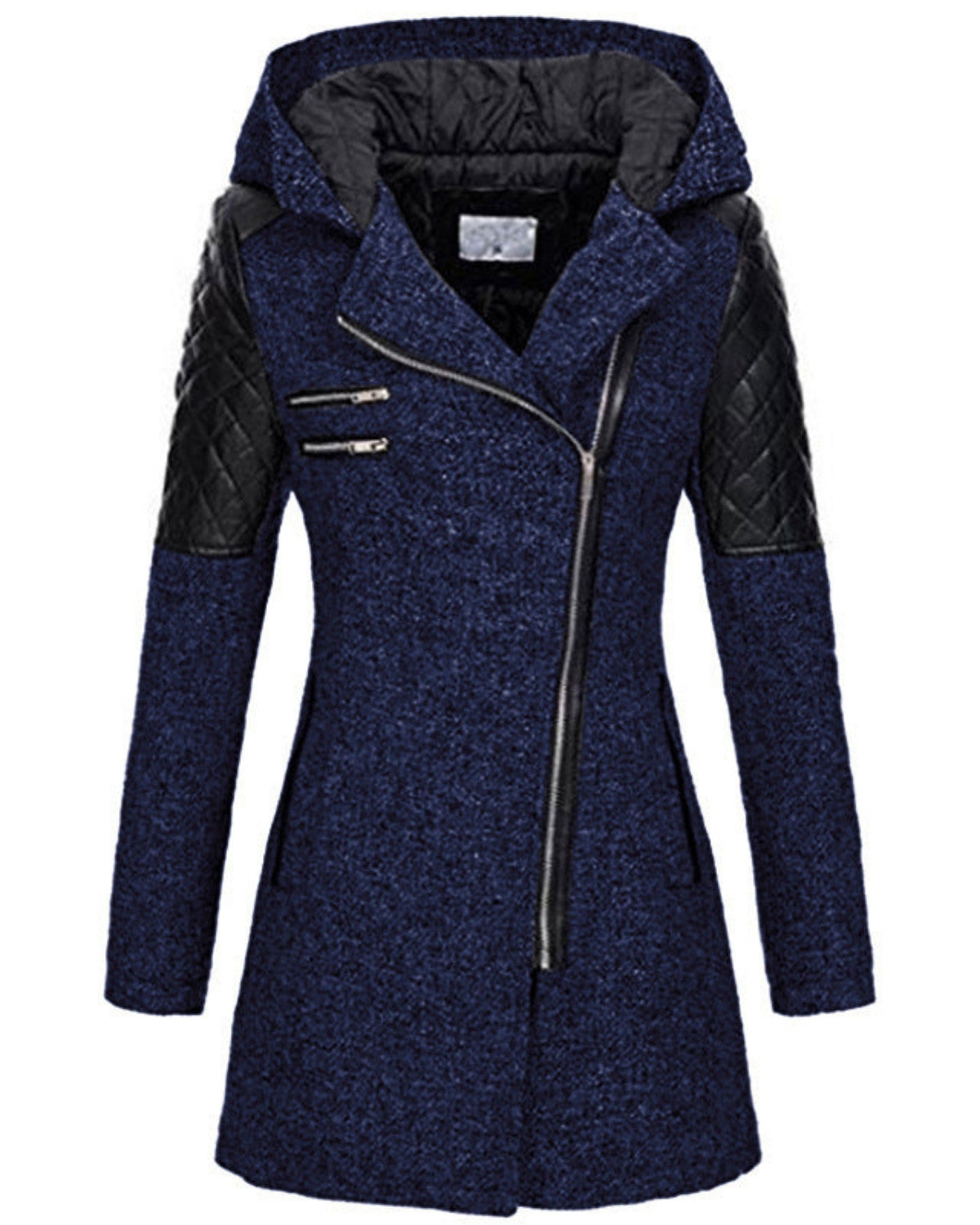 Elegante casual patchwork jas met capuchon en rits – Dames