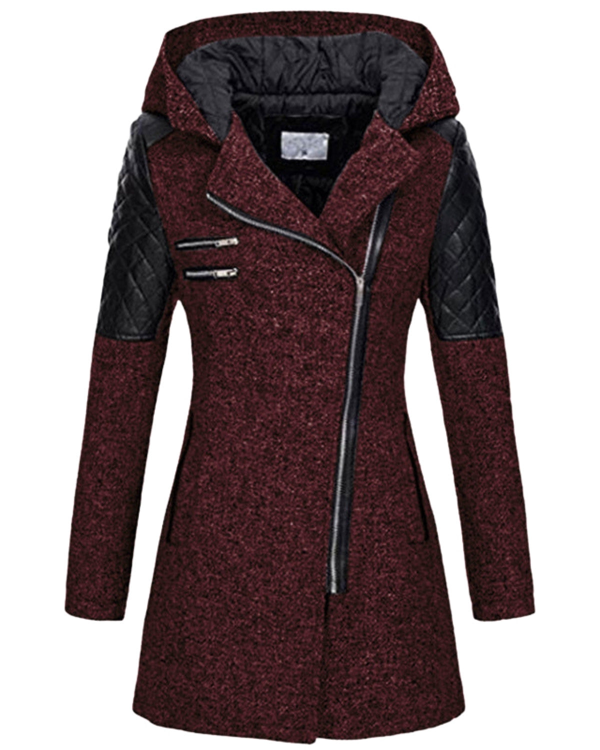 Elegante casual patchwork jas met capuchon en rits – Dames