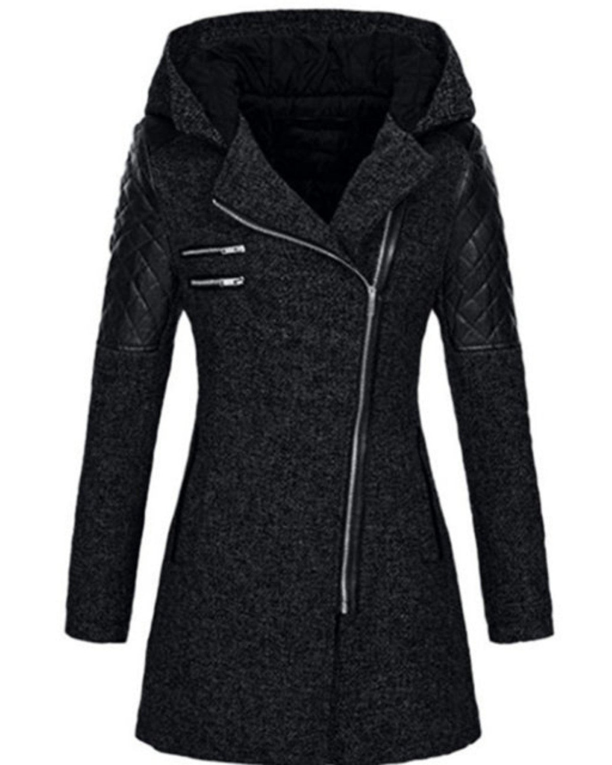 Elegante casual patchwork jas met capuchon en rits – Dames